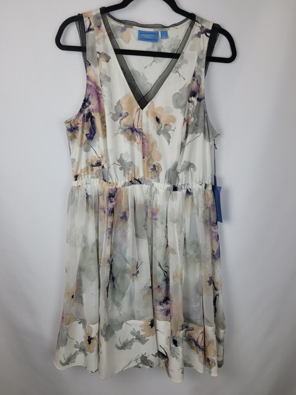 Simply Vera Floral Fairy Chiffon Dress Vera Wang Abstract Purple V-Neck Lined L
